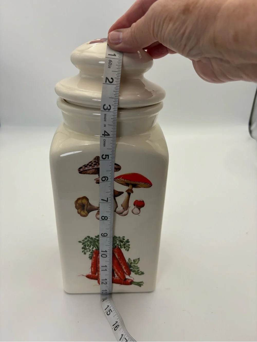 Vintage Ceramic Container Jar - Cream Ceramic with Vegetable Motif